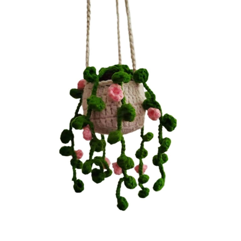 Car Mirror Hanging Accessories Decoration Car Plant Teen Gifts Charms Funny  Crochet Weavere Hanging Basket for Women Men Cute Potted Plants style C
