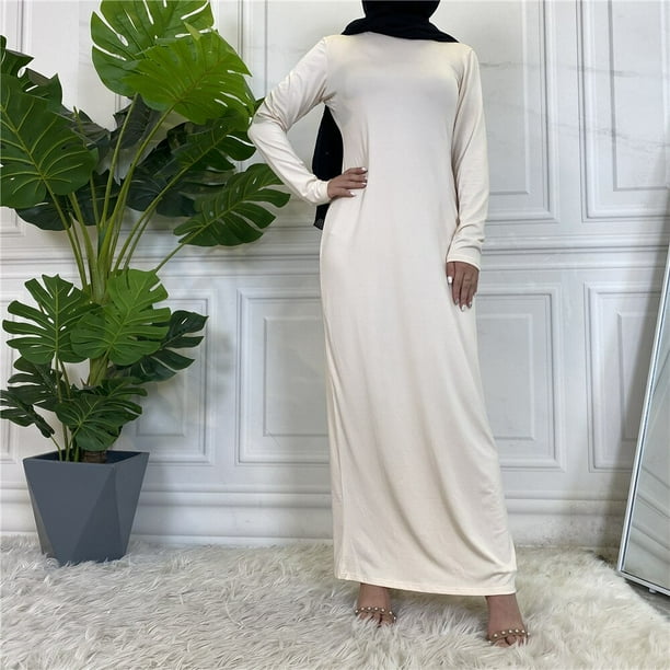 Muslim Woman Dress Under Abaya White Inside Slip Dresses for Women