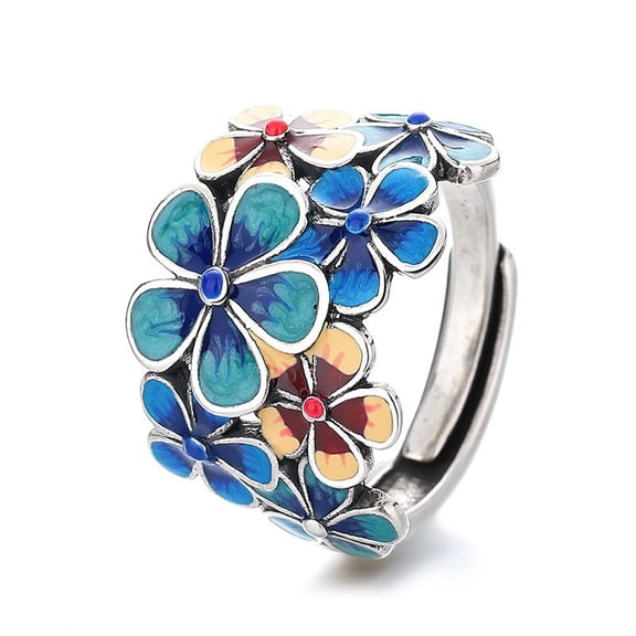 Elegant Flower Enamel Rings For Women Fashion Statement Wedding Engagement Ring Comfort Fit Adjustable Open Finger Band Vintage Ring Dainty Birthday Christmas Jewelry Gifts