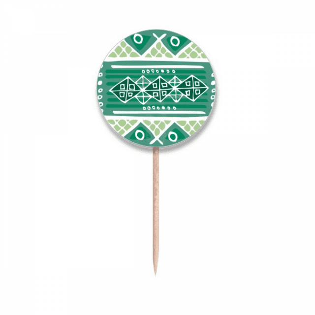 Green Hills Mexico Totems Ancient Civilization Toothpick Flags Round Labels Party Decoration
