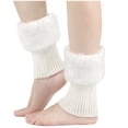 thumbnail image 2 of QLEICOM Leg Warmers,Socks for Women,Women's Short Boot Cuffs with Faux Fur Trim and Fold Over Collar for Style Knit Leg Warmers Add Fashion Warmth To Any Boots and Shoes White, 2 of 4