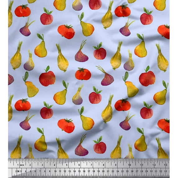 Soimoi Blue Velvet Fabric Fruits & Vegetable Print Fabric by the Yard 60 Inch Wide