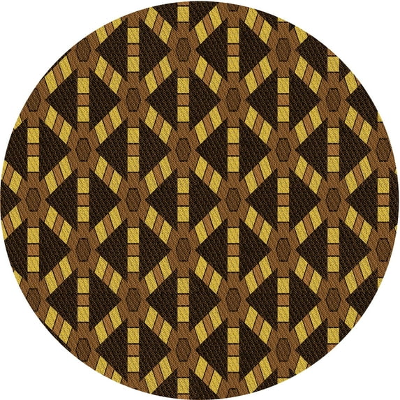 Ahgly Company Machine Washable Indoor Round Transitional Black Brown Area Rugs, 6' Round