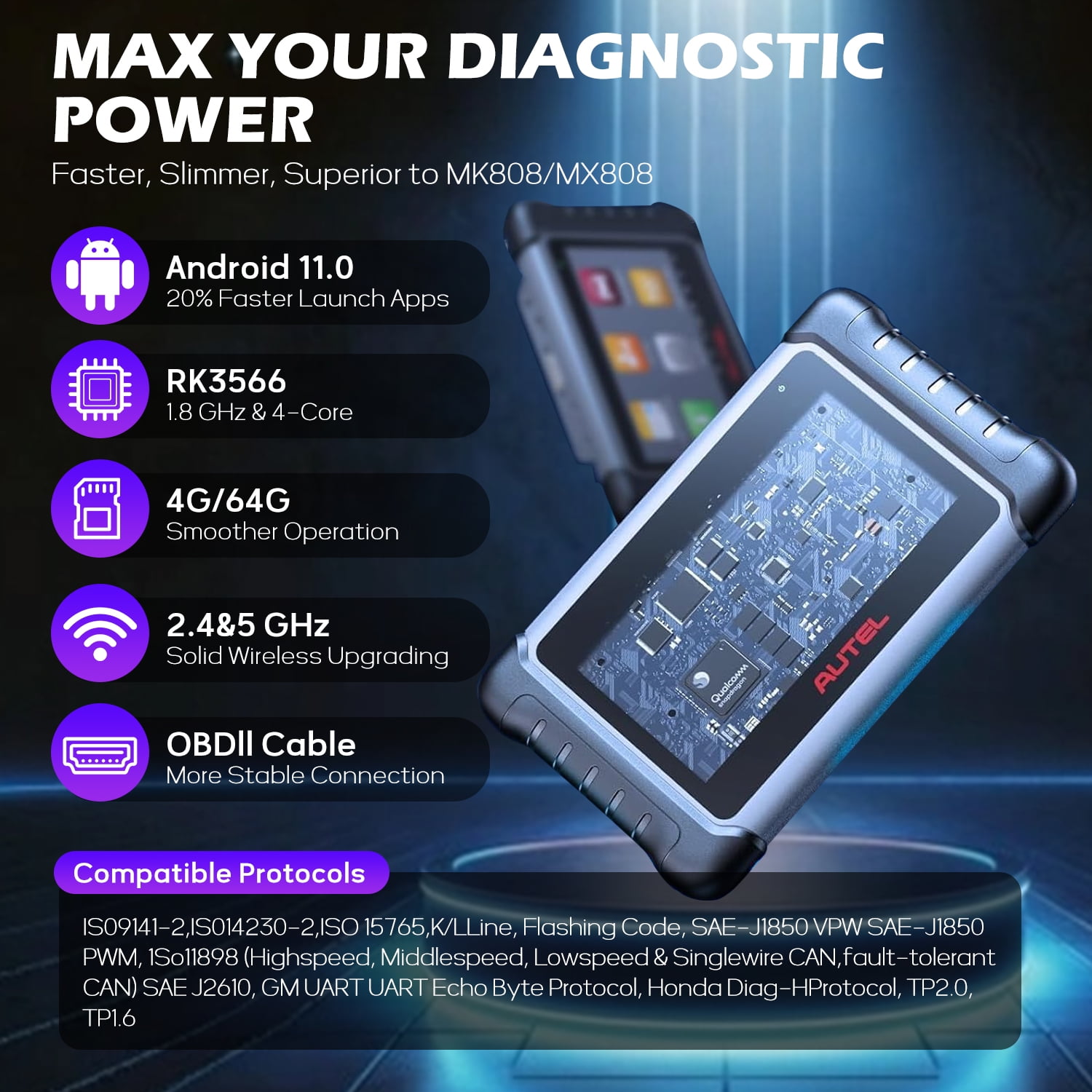 Autel Scanner MaxiCOM MK808Z, 2025 Bidirectional Scan Tool Same As MK808S MK808BT MX808S, 28+ Service, Active Test, All System Diagnose, Injector Coding, FCA Autoauth, Alternative of MK900 MX900