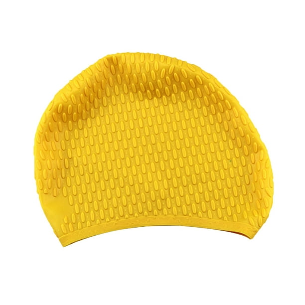 BRIGHTFUFU Útil gorro de natación de silicona Práctico impermeable natación sombrero de piscina pelo largo protección para los oídos gorro de baño para mujer mujer (amarillo)