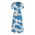 thumbnail image 4 of Rciityk Boho Dresses for Women Summer Short Sleeve Crew Neck A-Line Midi Dress Casual Loose Beach Floral Print Sundress with Pockets, Blue M, 4 of 5