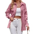 thumbnail image 3 of Womens Casual Collared Blouse Loose Fit Long Sleeve Button Down Seersucker Shirt Tops Pink L, 3 of 9