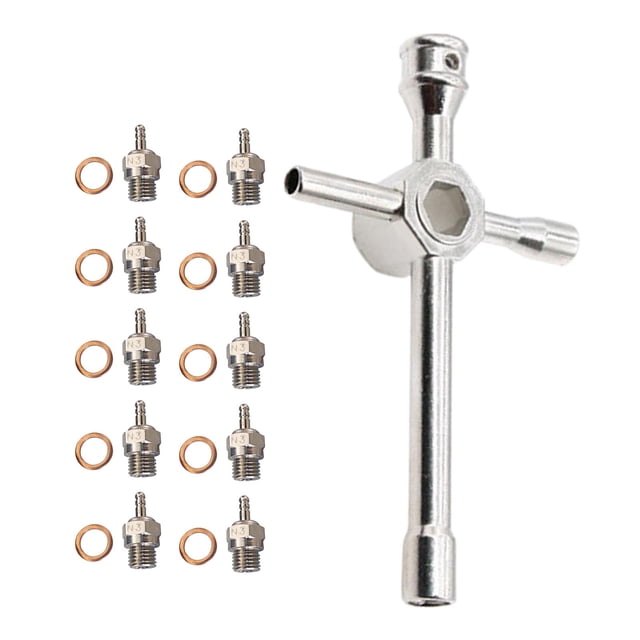10pcs Metal N3/N4 Hot Glow Plug Spark Glow Plug and Cross Wrenches Engine