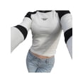 thumbnail image 2 of hirigin Women's Spring Autumn Slim Crop Tops Long Sleeve O Neck Letter Print Contrast Color T-shirt, 2 of 9