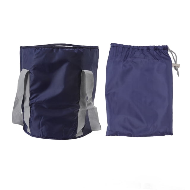 Cubo plegable de doble capa con bolsa de almacenamiento para aventuras al aire libre, portátil, color azul marino, para acampar