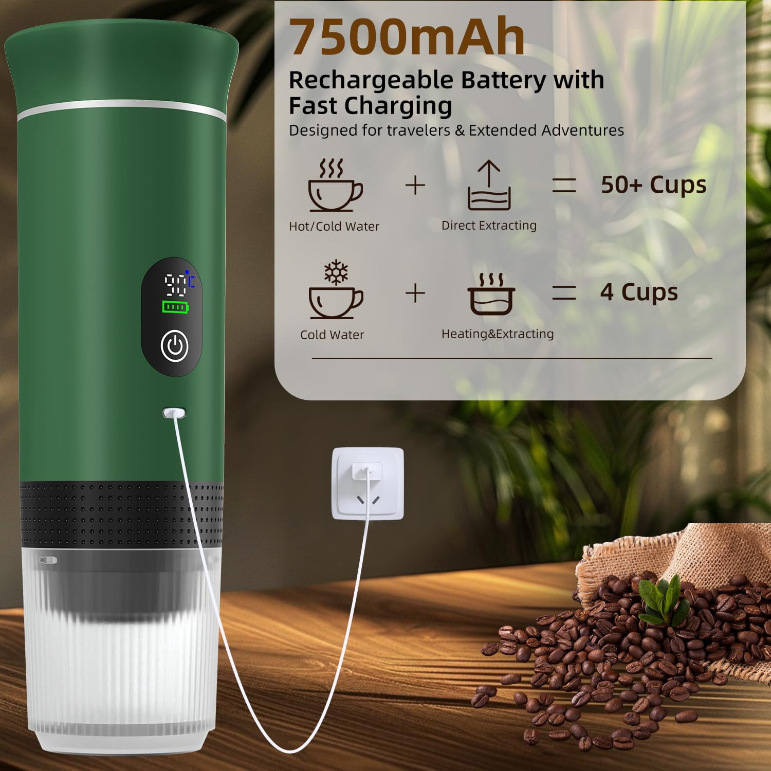 Portable Coffee Maker Espresso Machine, Camping coffee makers for travel, Car Coffee Maker Self-Heating with USB-C,Mini Battery Portable espresso maker machine With Ground Coffee & NS Capsule