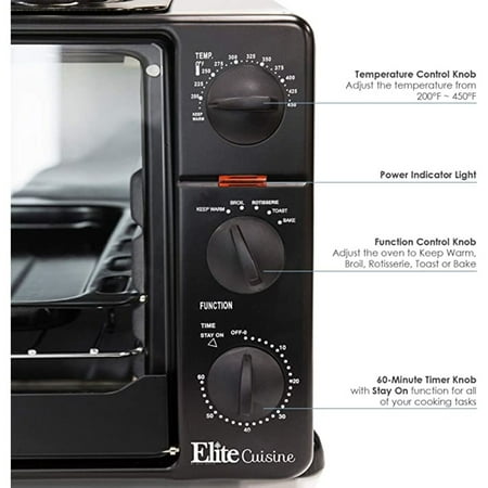 Elite Cuisine - 0.8Cu. Ft. Multi-function Toaster Oven with Rotisserie & Grill/Griddle Oven Top - black