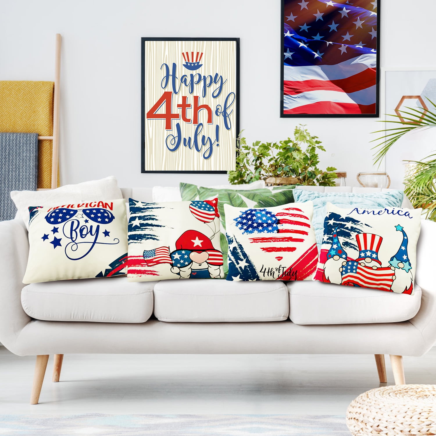4th of July Decorations Pillow Covers 18 x 18 Inch Set of