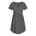 thumbnail image 5 of Horkkom Mini Dresses for Women V Neck Short Sleeve Pleated A Line Dresses Summer Beach Vacation Sundresses L, 5 of 9