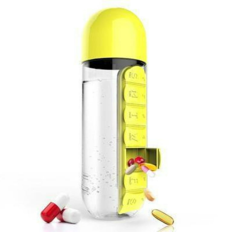 600Ml 7 Days Drug Organizer Water Bottle with Pillbox Plastic