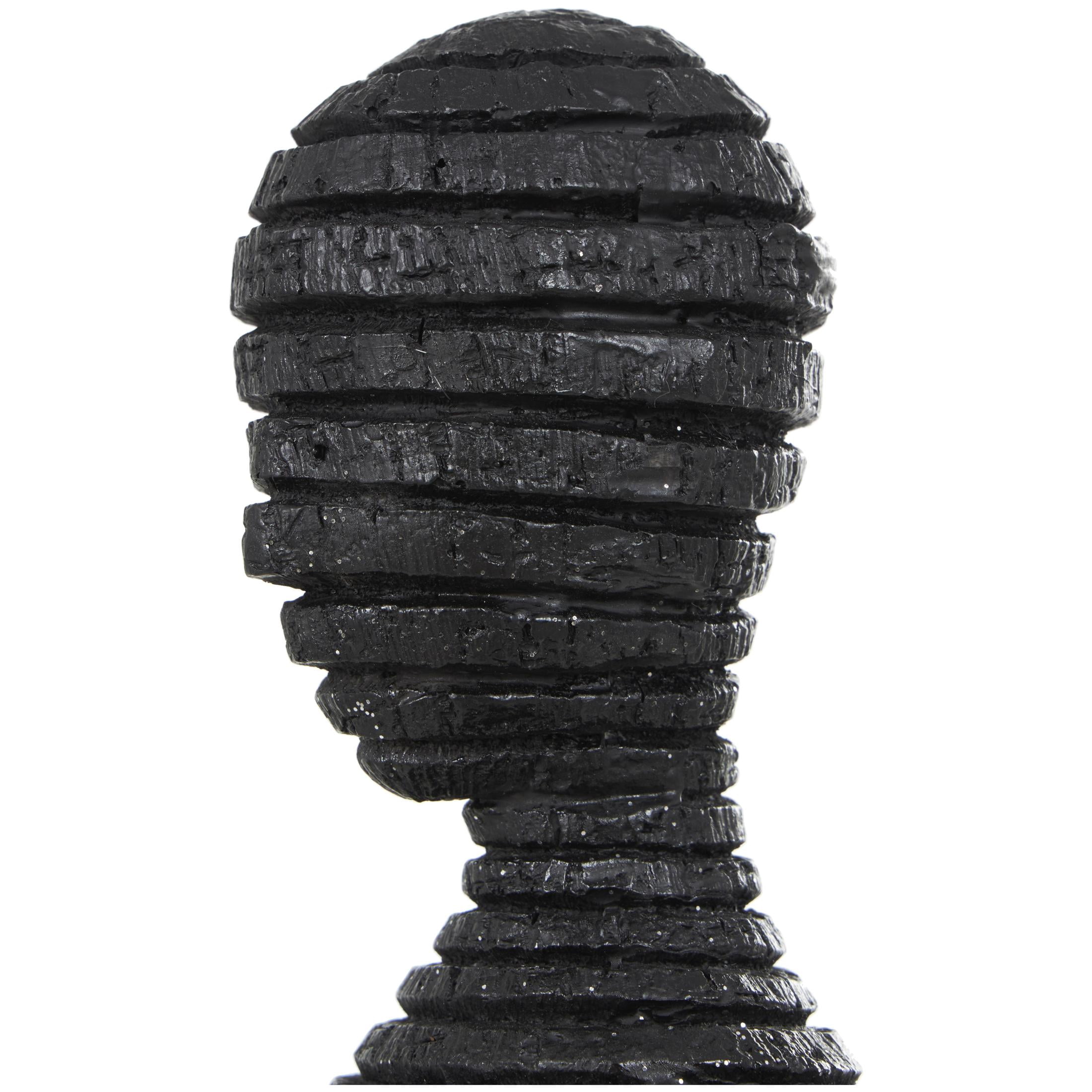 8" x 43" Black Polyresin Tall Slim Figure People Sculpture with Ribbed Body and Glitter Accents, by DecMode