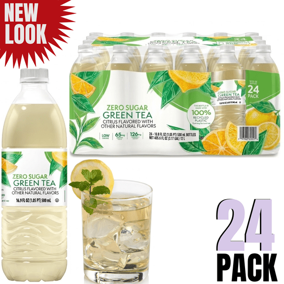 Zero Sugar Green Tea with Citrus Flavor – 16.9 fl oz Bottles (24 Pack)