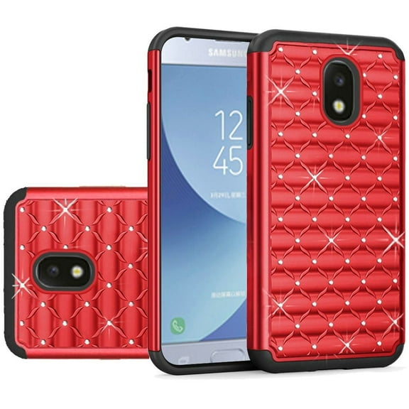 GSA Studded Rhinestone Bling Hybrid Case For Samsung Galaxy J3 (2018), J337 Red