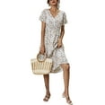 thumbnail image 2 of Fashnice Robe Midi Femme Manches Courtes Été Plage Robe Tunique Longue Kaftan Vacances Blanc TG, 2 of 4