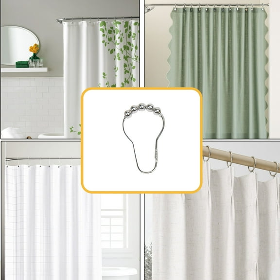 Shower Curtain Hooks Rings for Bathroom - 6 Pcs Stainless Steel