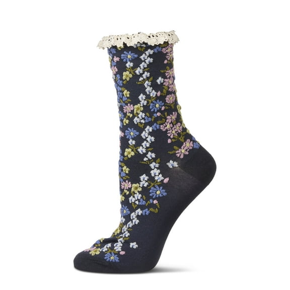 MeMoi Women's Liberty Floral Lace Cuff Crew Socks - Womens - Female, 9-11, Black
