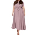 thumbnail image 6 of Laqbezok Elegant Plus Size Women's Fit and Flare Dress, Round Neck Short Sleeve Maxi Dress with Waist Tie, Comfortable Office to Party Pocket Dress, 6 of 8