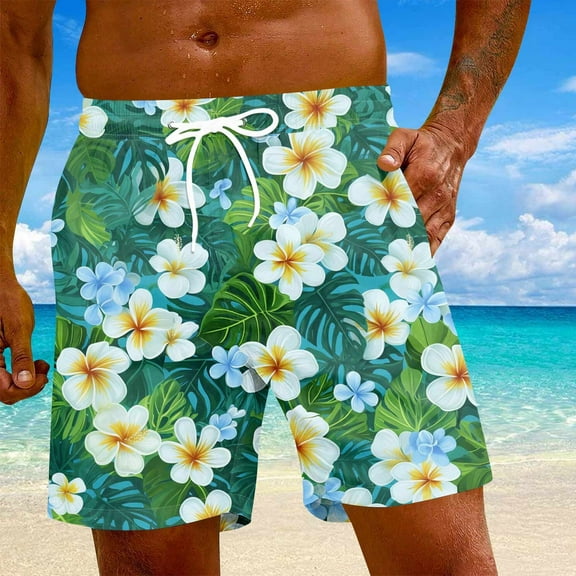 ADSSDQ Men's Swim Trunks Quick Dry Swimsuits Beach Bathing Suits Swim Board Shorts Tropical Print Vacation Summer Swimming Shorts with Pockets Army Green 2XL