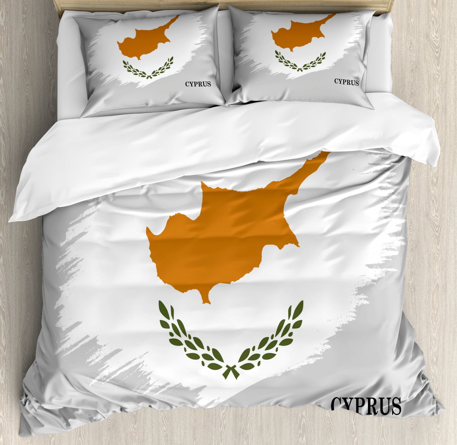Cyprus Duvet Cover Set, Brush Stroke Style Design of Southern Cypriot