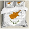 thumbnail image 1 of Cyprus Duvet Cover Set Queen Size, Brush Stroke Style Design of Southern Cypriot Flag Art Illustration, Decorative 3 Piece Bedding Set with 2 Pillow Shams, Pale Grey White and Orange, by Ambesonne, 1 of 3