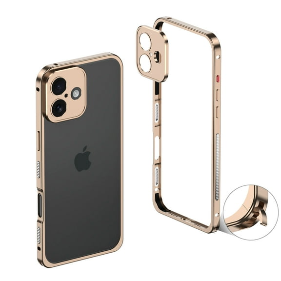 Case for iPhone 16, Rugged Metal Frame with Metal Camera Lens Cover, Shockproof Anti-Drop Durable Protective Heat Dissipation Bumper Case Without Back, for iPhone 16, Gold