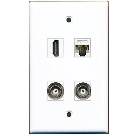 RiteAV - 1 Port HDMI 2 Port BNC 1 Port Cat5e Ethernet White Wall Plate