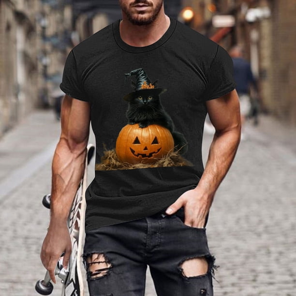 Blusas y camisas de manga corta y cuello redondo para hombre. Blusas/camisetas de manga corta con cuello redondo y estampado de Halloween para hombre. Blusa para hombre.