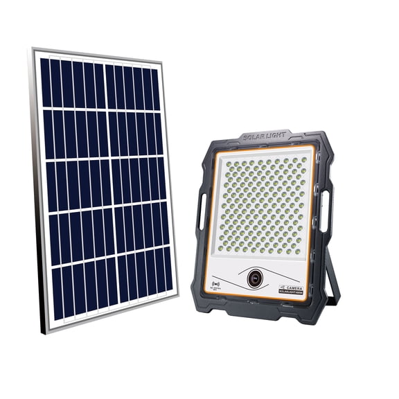 Solar Powered 400-Watt 180° Motion Activated Outdoor LED Flood Light with 1080P Wi-Fi Security Camera, Full-Color Night Vision, App Control & Built-In 32GB Storage