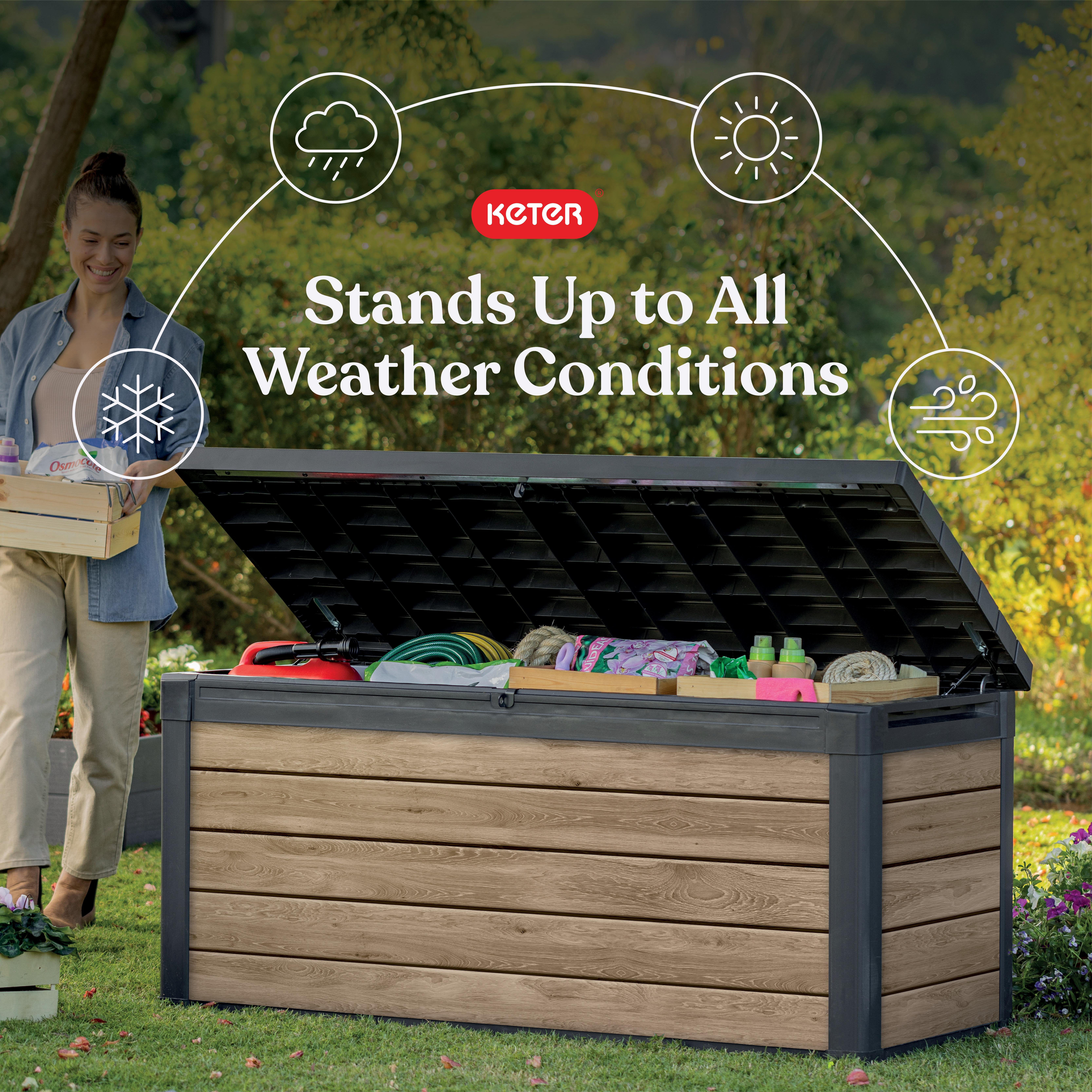Keter Eastwood 150 Gallon Durable Resin Outdoor Deck Box Storage Organization, Ashwood