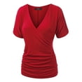 thumbnail image 2 of Made by Johnny Women's V Neck Short Sleeve Wrap Front Drape Dolman Top XXXL RED, 2 of 6