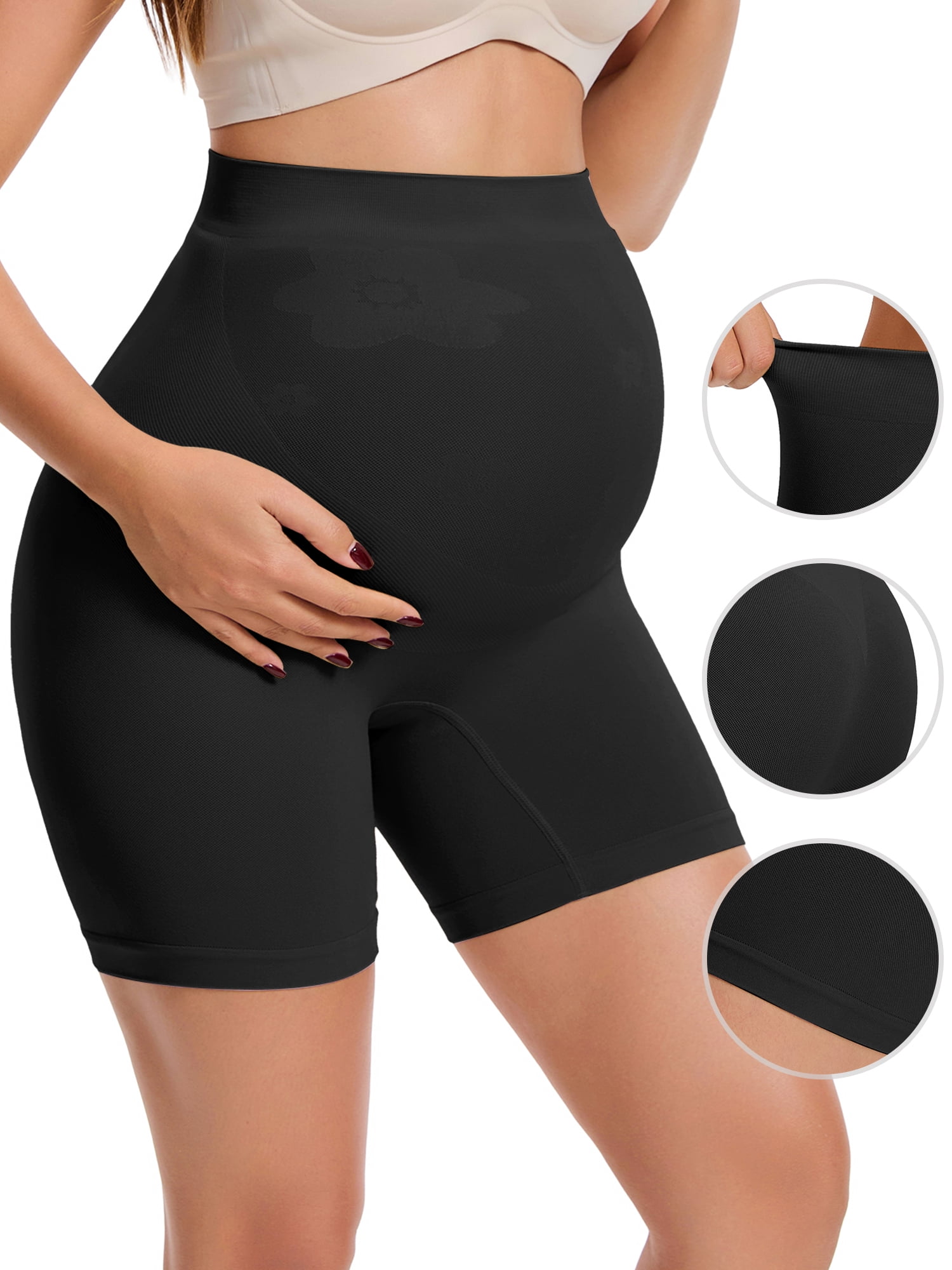 DARING DIVA Women's Maternity Seamless High Waist Belly Support Shorts M Black