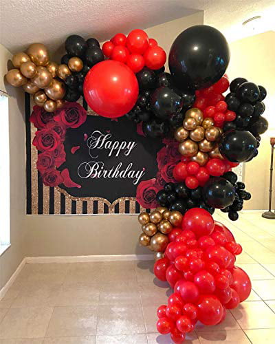 Wedding Birthday Party Red Black Balloons for Baby&Bridal Shower Anniversary Party Grad Red Black Metallic Gold DIY Balloon Arch Garland Kit-Party Supplies Metallic Gold