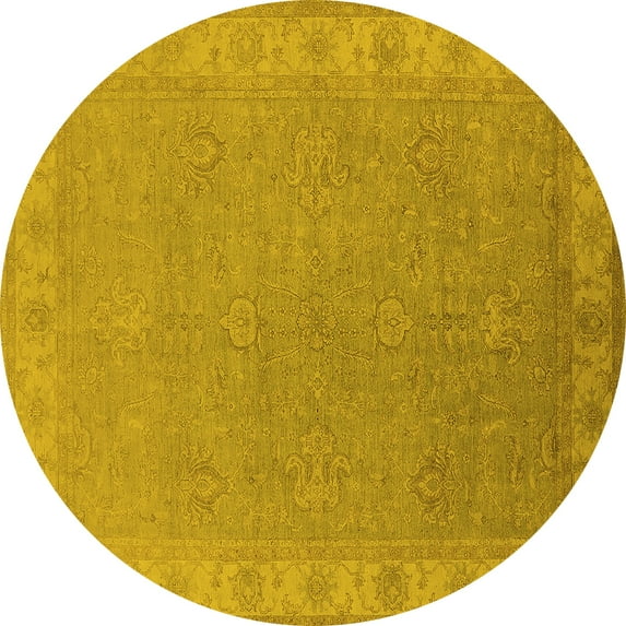 Ahgly Company Indoor Round Oriental Yellow Industrial Area Rugs, 4' Round