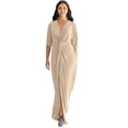 thumbnail image 4 of KOH KOH Long Sexy V-Neck Short Sleeve Slit Flowy Cocktail Evening Bridesmaid Wedding Guest Party Summer Tall Dressy Maxi Dress Gown For Women Nude Champagne Brown Small US 4-6 NT290, 4 of 6