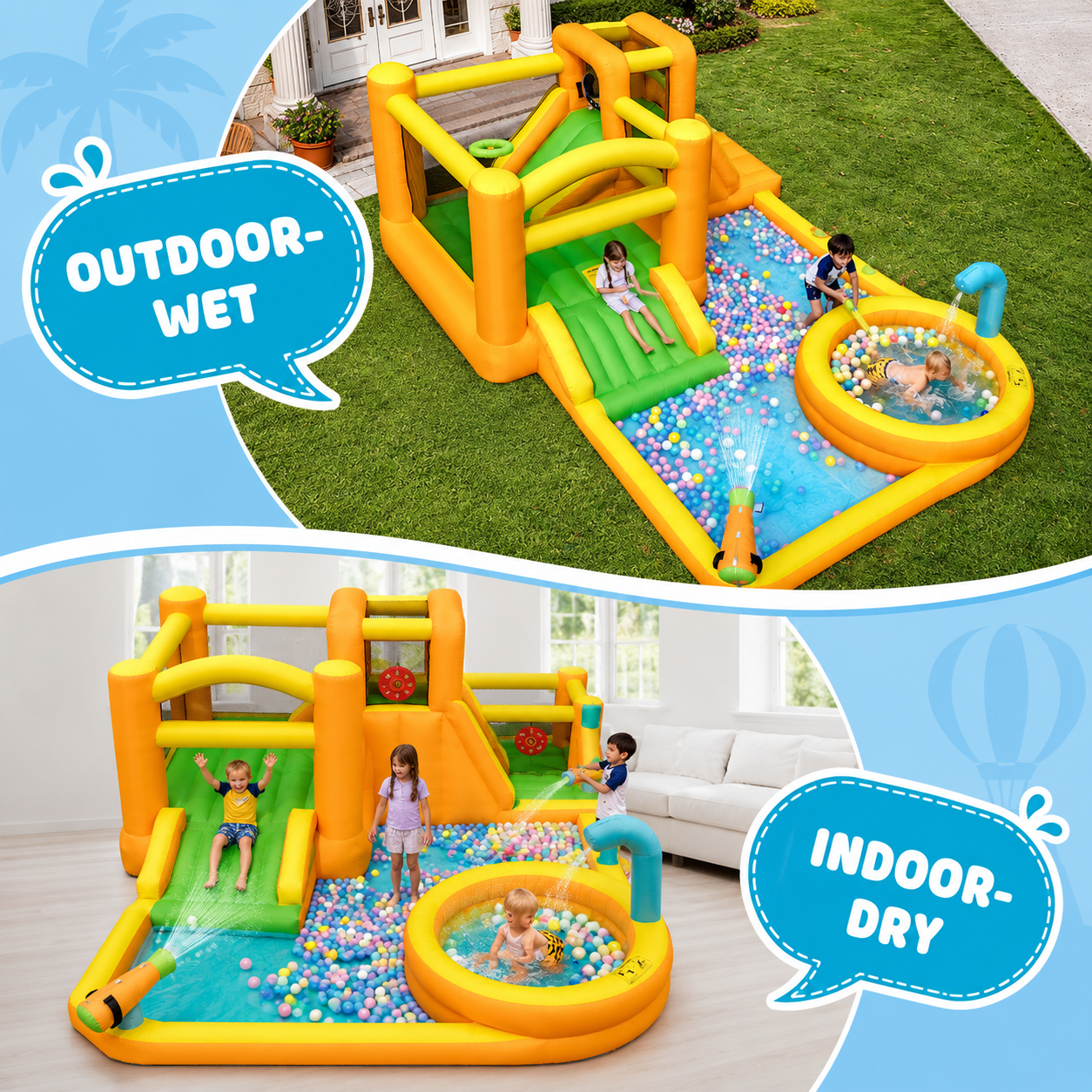 INFLATEFLY Inflatable Water Slide, 9-in-1 Bounce House Water Park with Trampoline, Pool, Climbing Wall, Water Cannon, Slides and Basketball Hoop, Kid Bouncy Castle for Outdoor Indoor Backyard Fun