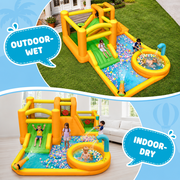 INFLATEFLY Inflatable Water Slide, 9-in-1 Bounce House Water Park with Trampoline, Pool, Climbing Wall, Water Cannon, Slides and Basketball Hoop, Kid Bouncy Castle for Outdoor Indoor Backyard Fun