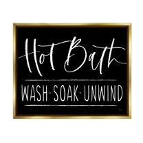 Stupell Industries Hot Bath Wash Soak Unwind Bathroom Typography Graphic Art Metallic Gold Floating Framed Canvas Print Wall Art, Design by Lux   Me Designs