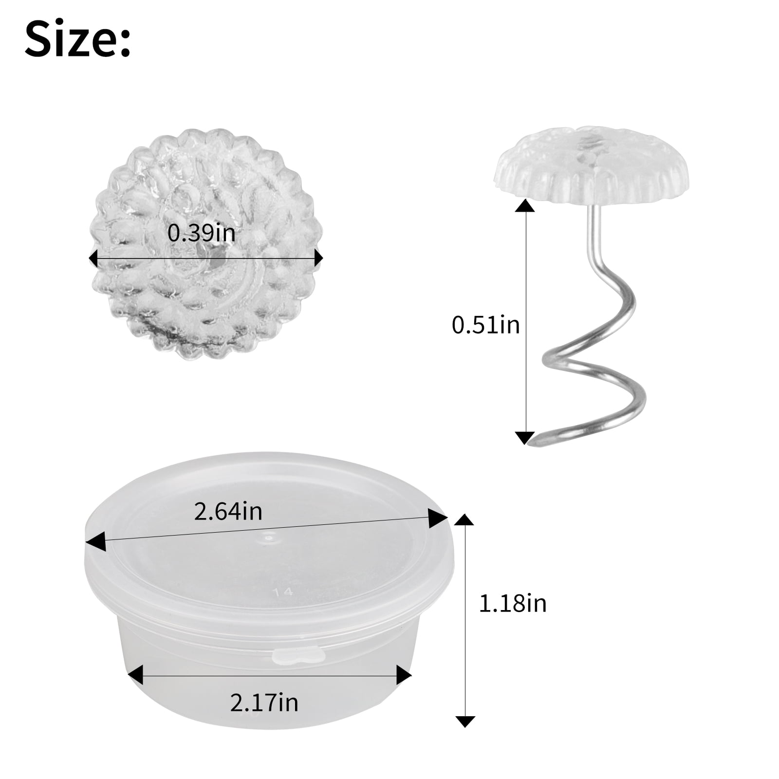 50 pcs Twist Pins 1//2 Length 3//8 Diametar Upholstery Clear Head Nickel Plated for Bedskirts Slip Covers