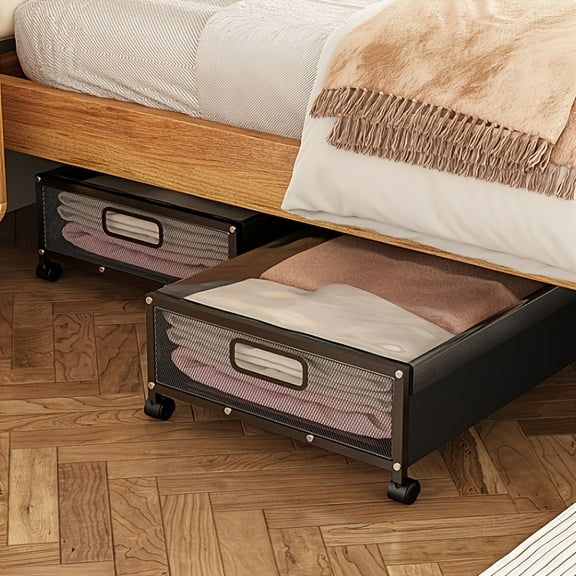 1 Pc Bed Bottom Storage Rack, Dust-proof Storage Box Under The Bed, Clothes, Shoes, Books With Wheeled Mobile Storage Rack.