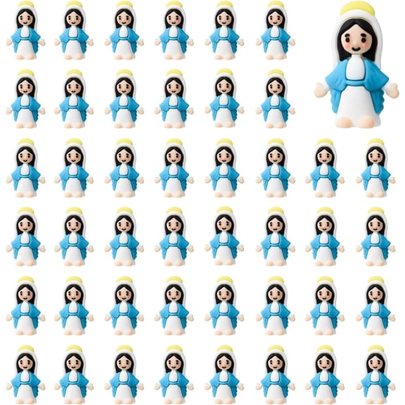 Pekkaxy 50 Pcs Little Virgin Mary Figurines Miniature Virgin Mary Doll to Hide and Seek Classic Religious Gifts for Sunday Easter Eggs Stuffers Baptism Gift (50,Blue)