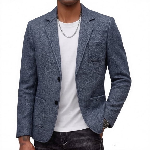 i·FineLong Men's Casual Blue-Gray Textured Business Casual Blazer