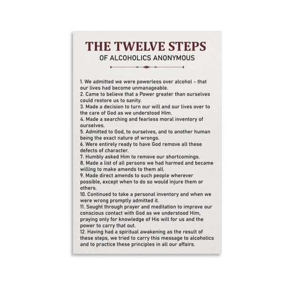 The 12 Steps Poster, AA Wall Art (1) Canvas for Living Room Bedroom Decor