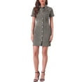 thumbnail image 2 of INSPIRE CHIC Women's Denim Shirt Dress Collar Short Sleeve Belted Button Up Jean Dresses, 2 of 4