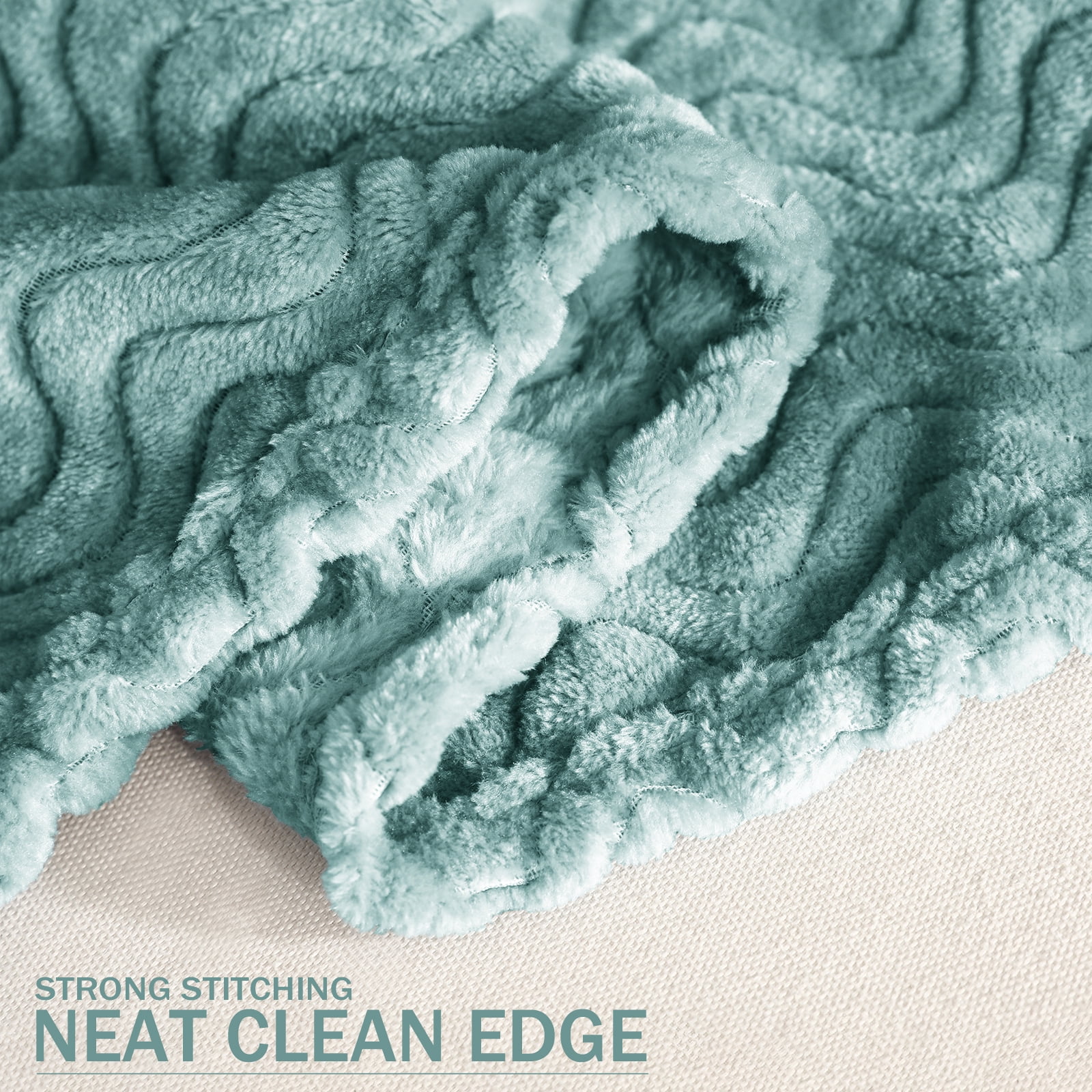 Exclusivo Mezcla King Size Jacquard Weave Wave Pattern Flannel Fleece Velvet Plush Bed Blanket as Bedspread/Coverlet/Bed Cover (90" x 104", Celadon)