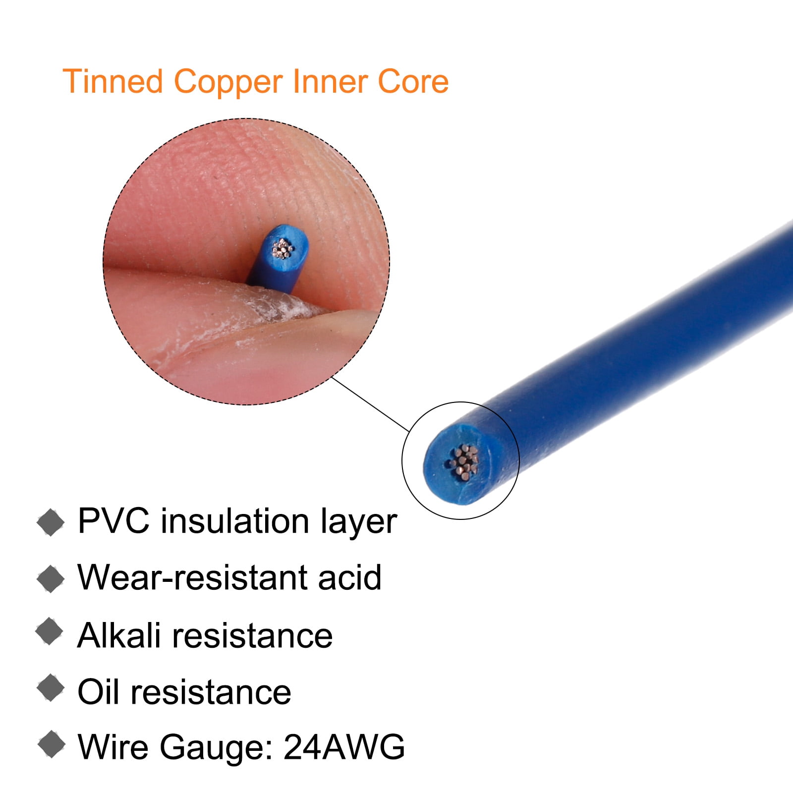 UL1007 24AWG Gauge Stranded Hook-Up Wires, Electrical Wire Tinned Copper Wire 30m/100ft Blue